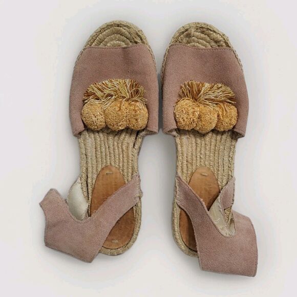 Soludos Anthropolog Womens 8 Panarea Wedge Platform Espadrilles Pompoms Sandals - Picture 6 of 11